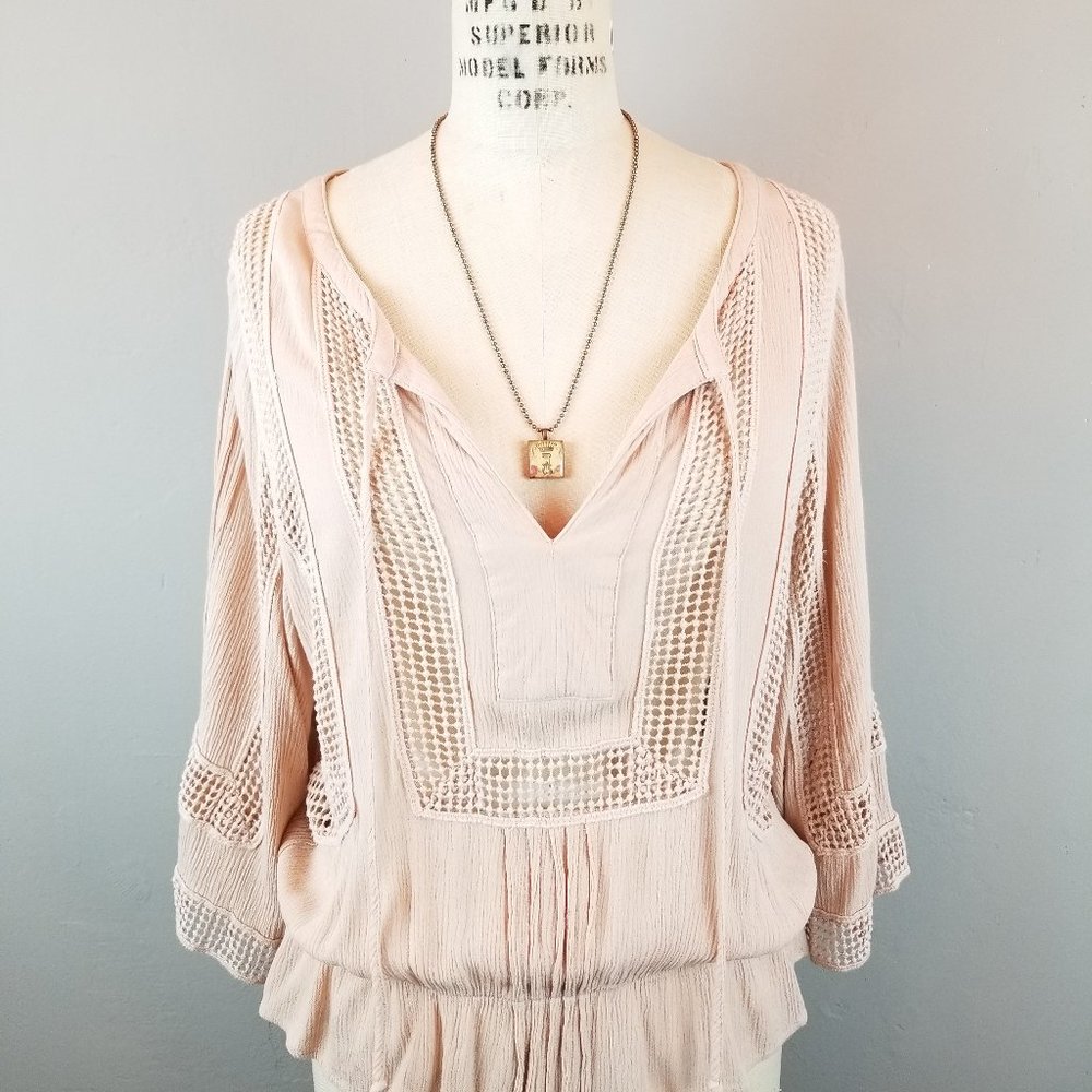 Blush Romantic Flowy Gauzy Top 3/4 Sleeve